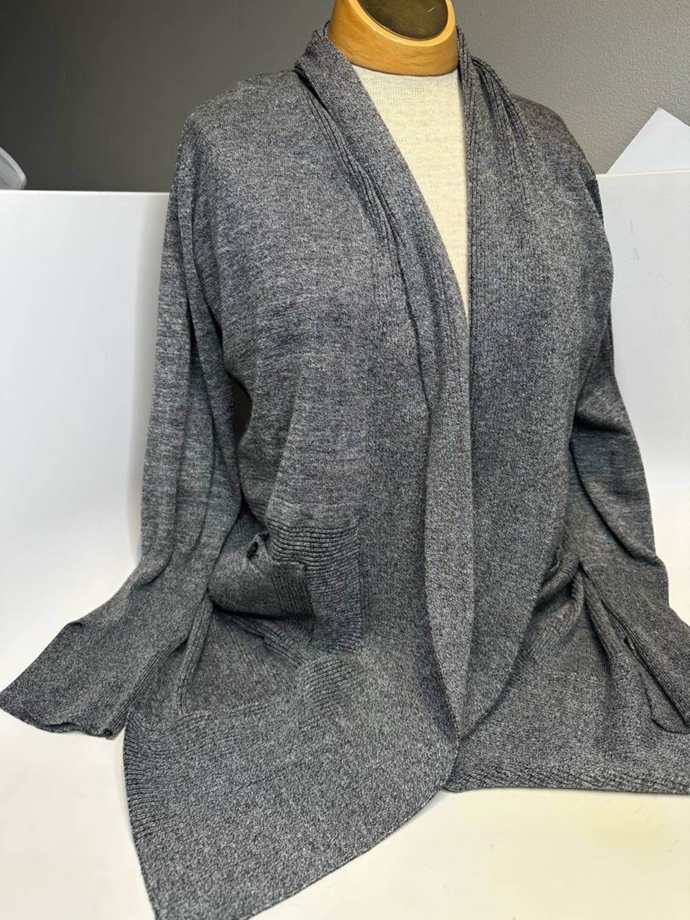 Chelsea & Theodore Heather Gray Shawl Collar Open Cardigan